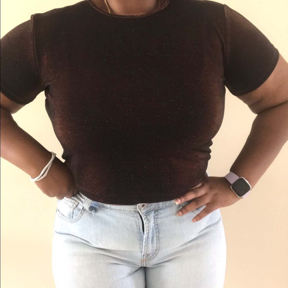 Brown Crew Neck Crop Top